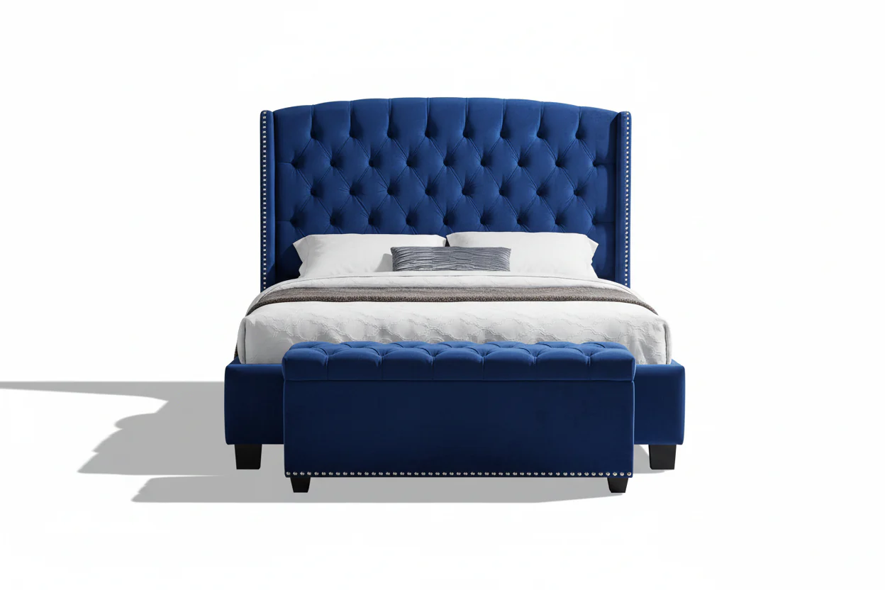 Majestic Velvet Tufted Wingback Bed - Image 13