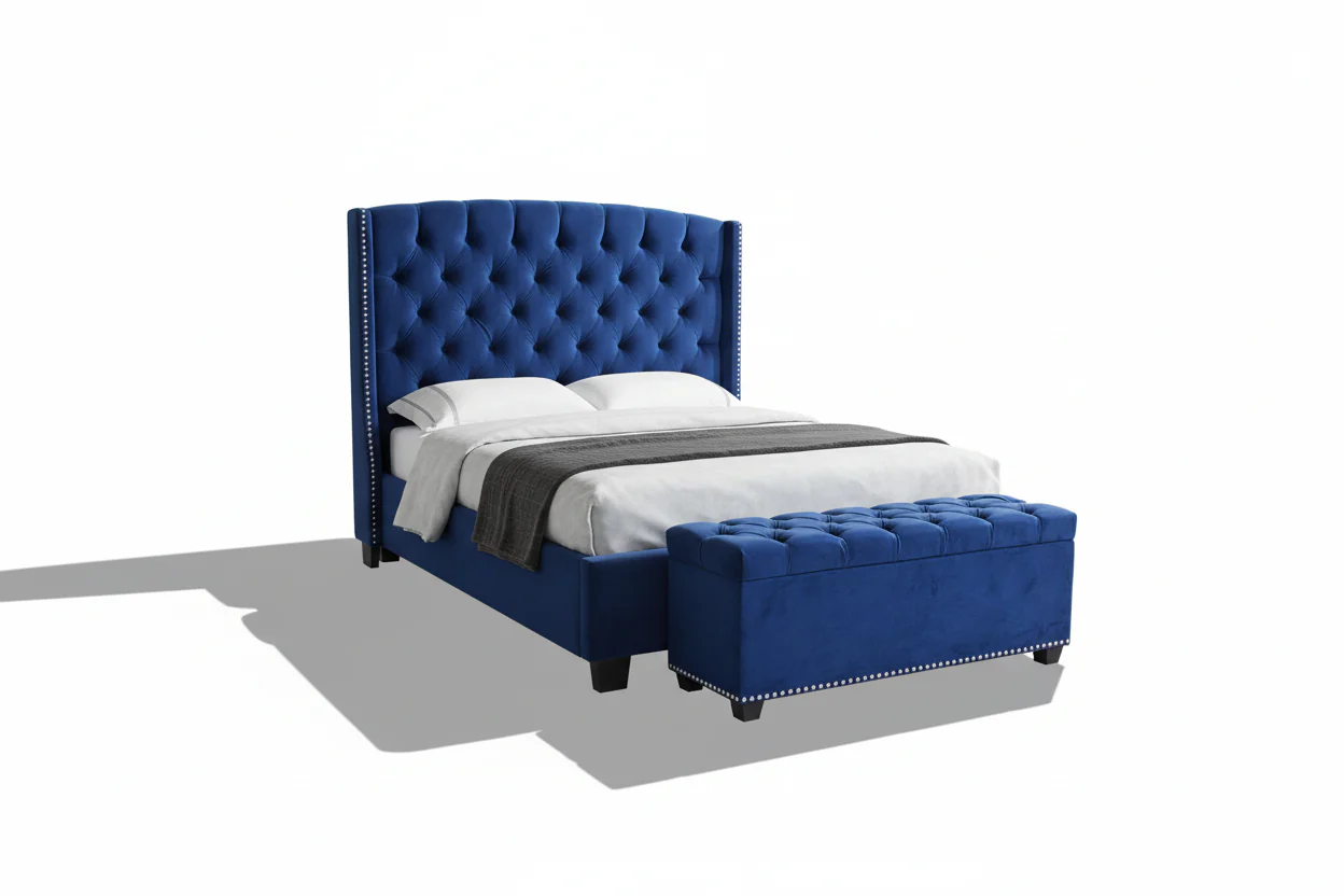 Majestic Velvet Tufted Wingback Bed - Image 14