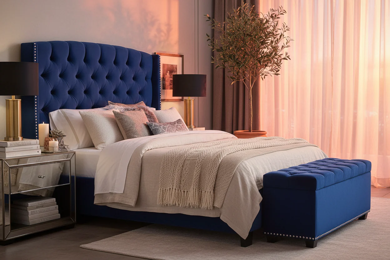 Majestic Velvet Tufted Wingback Bed - Image 2