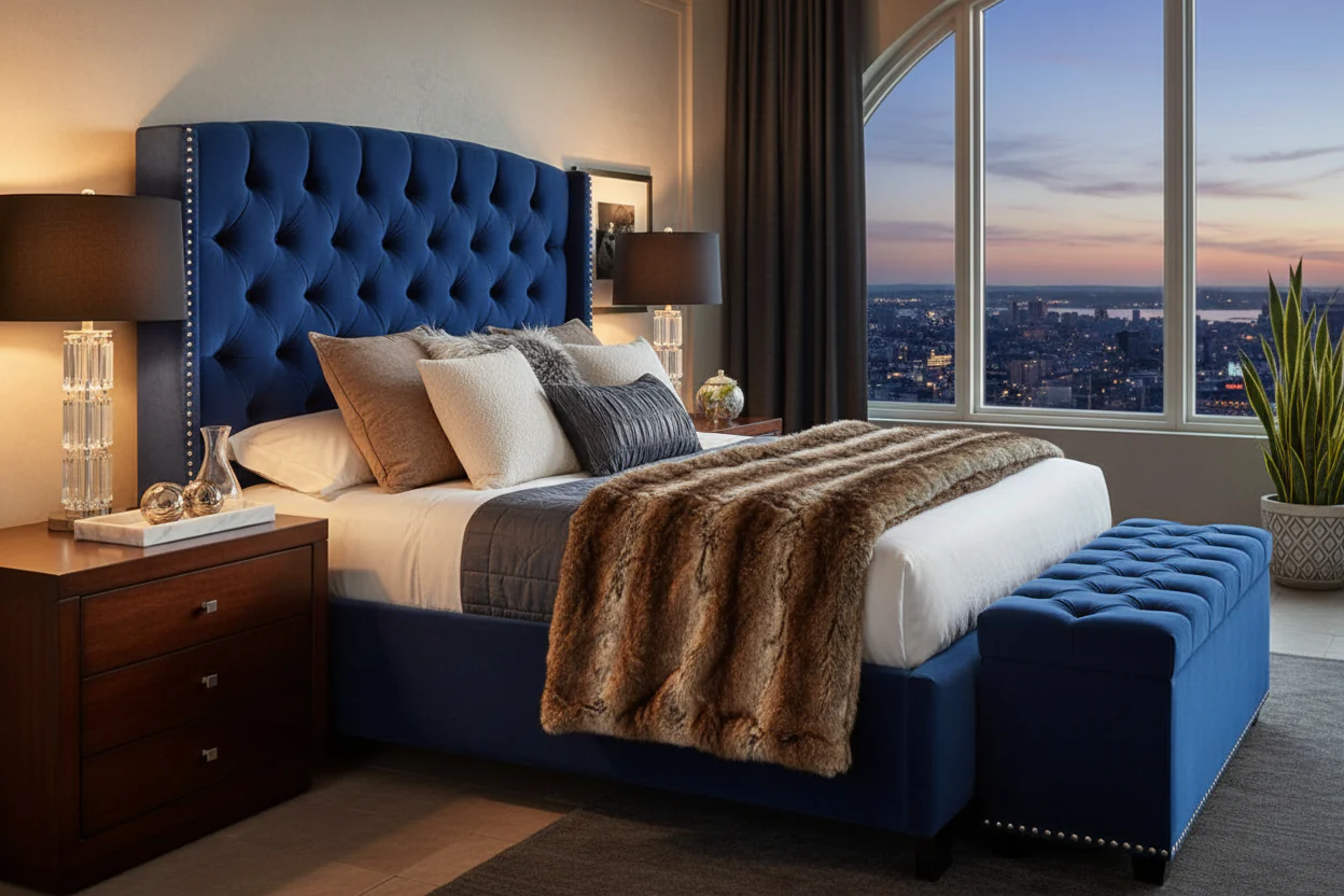 Majestic Velvet Tufted Wingback Bed - Image 4