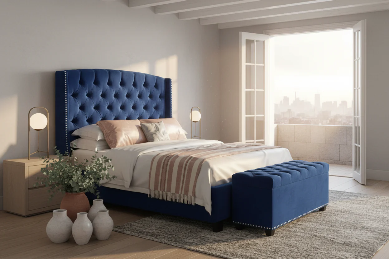 Majestic Velvet Tufted Wingback Bed - Image 5