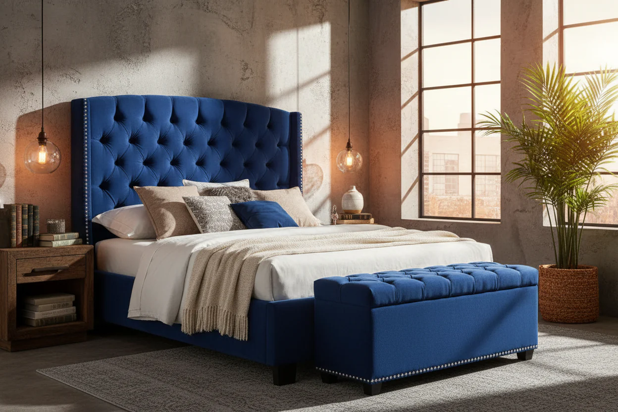Majestic Velvet Tufted Wingback Bed - Image 6