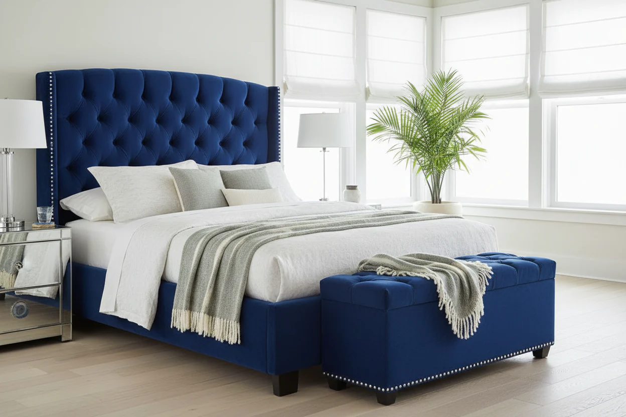 Majestic Velvet Tufted Wingback Bed - Image 7