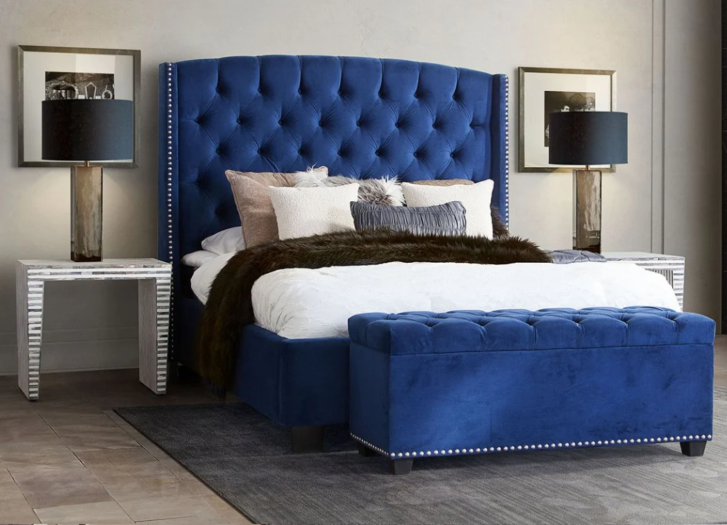 Majestic Velvet Tufted Wingback Bed - Image 8