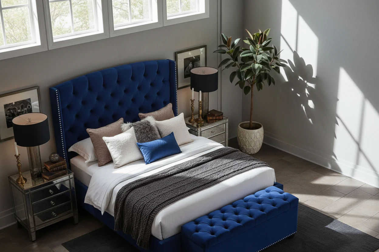 Majestic Velvet Tufted Wingback Bed - Image 9