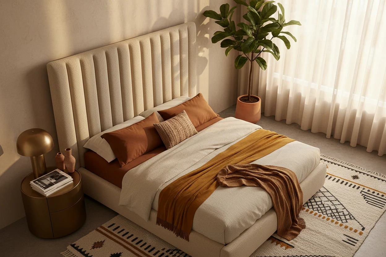 Modern Bouclé Upholstered Bed - Image 10