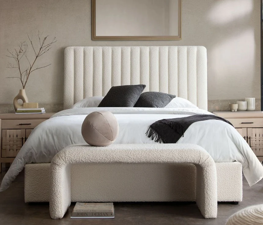 Modern Bouclé Upholstered Bed - Image 12