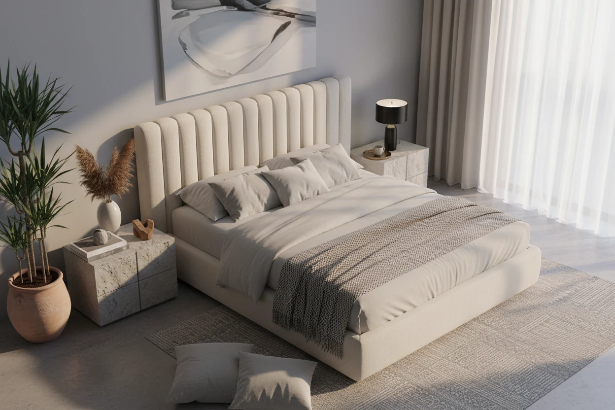 Modern Bouclé Upholstered Bed - Image 3