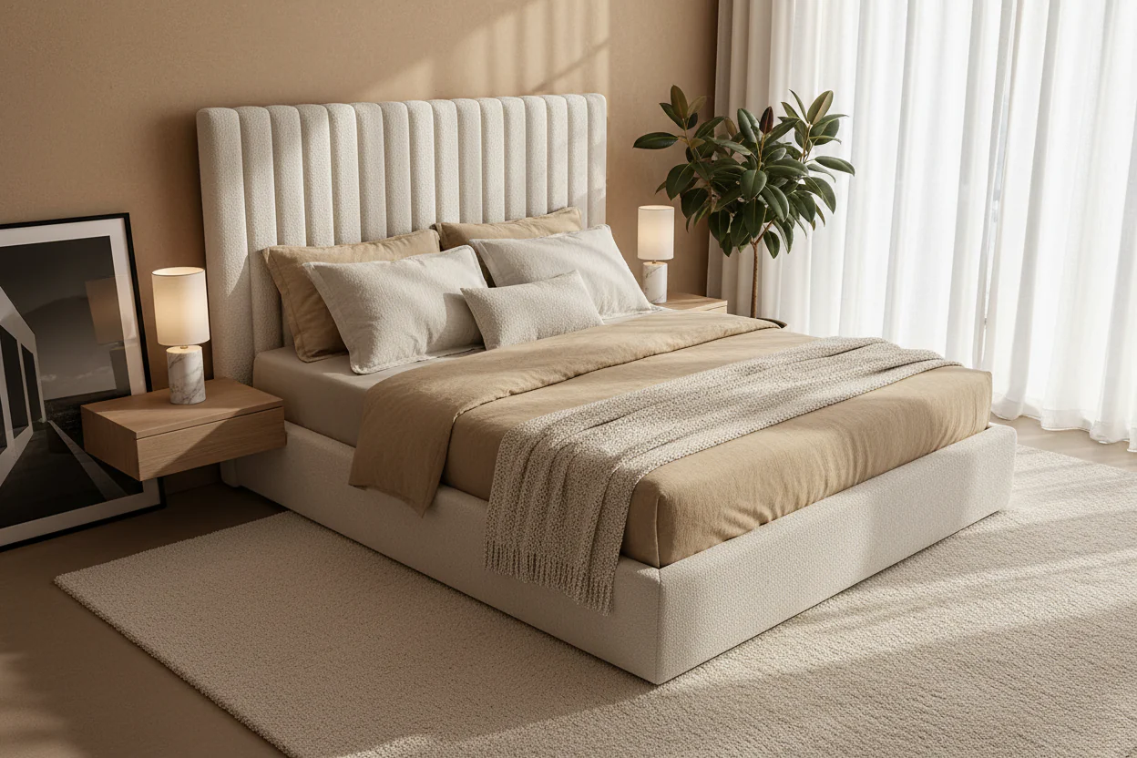 Modern Bouclé Upholstered Bed - Image 7