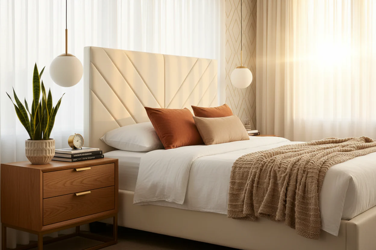Modern Chevron Upholstered Platform Bed - Image 2