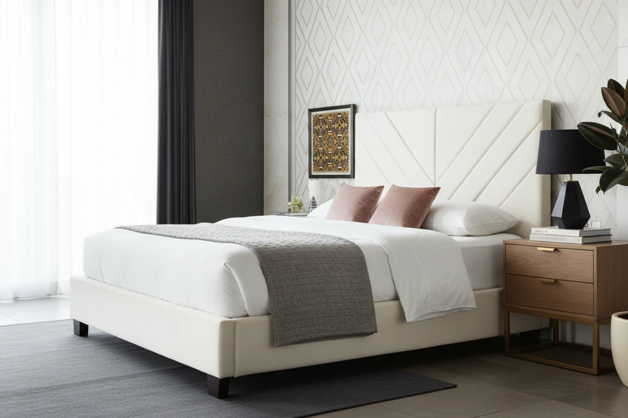 Modern Chevron Upholstered Platform Bed - Image 4