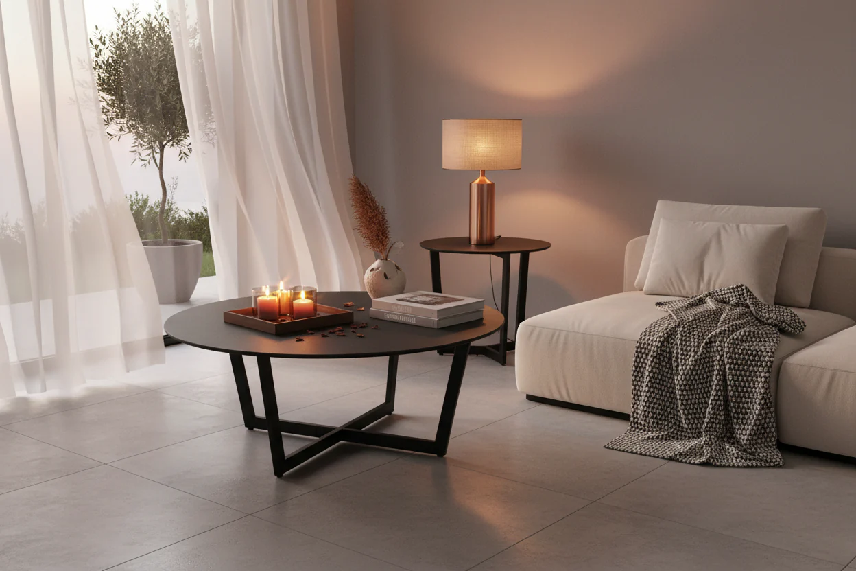 Onyx Minimalist Round Coffee Table Set - Image 9