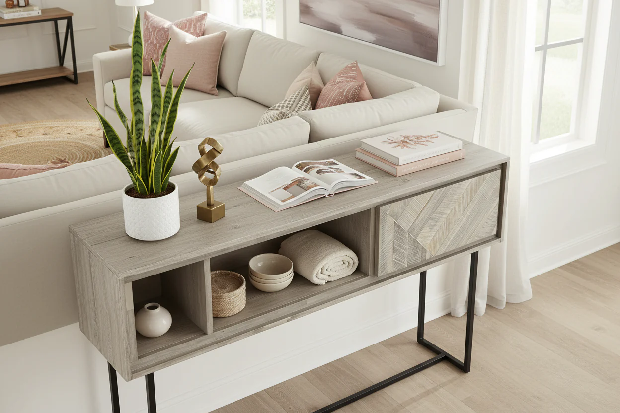 Peridot Rustic Wood and Metal Console Table - Image 6