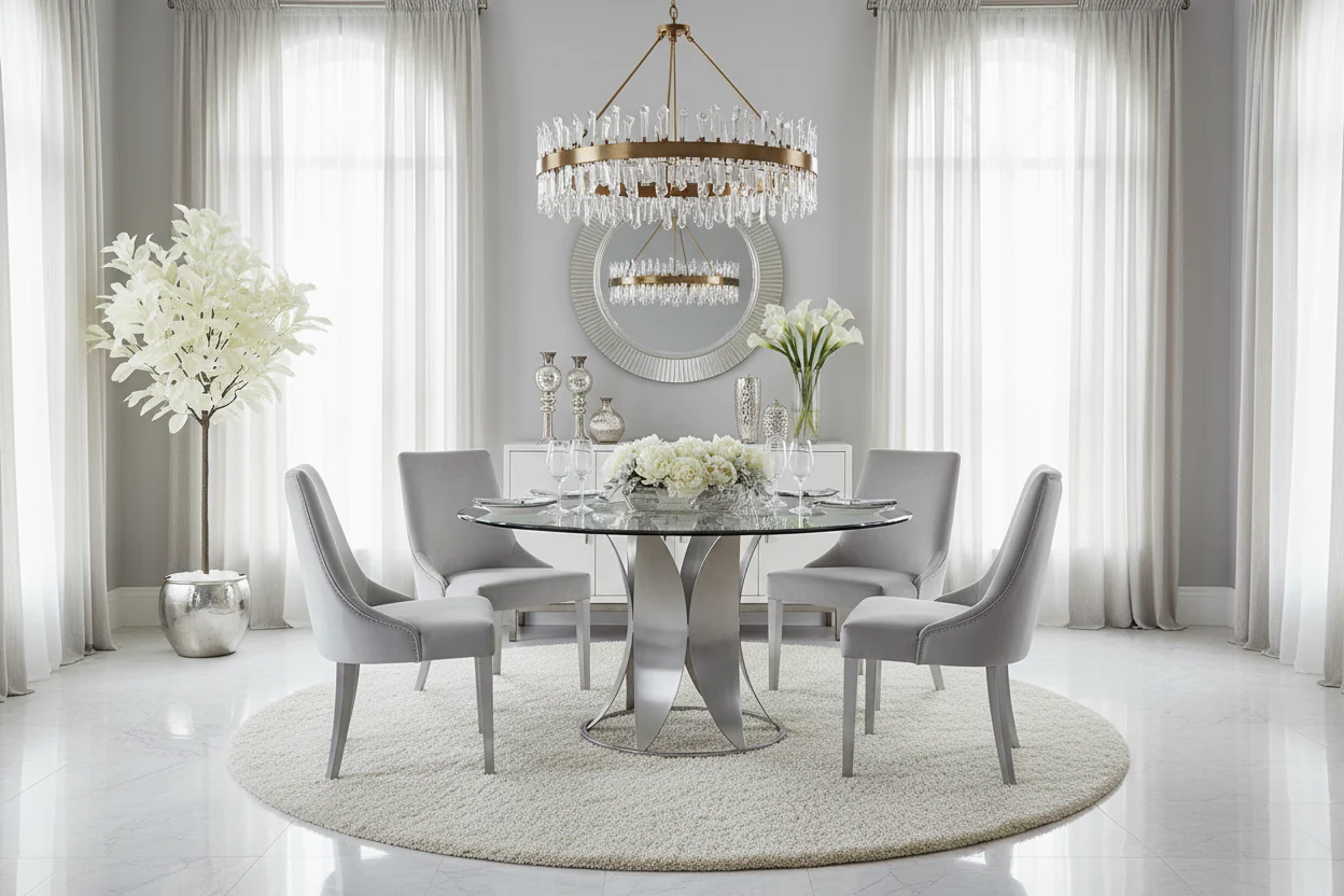 Petal Base Round Glass Dining Table - Image 3