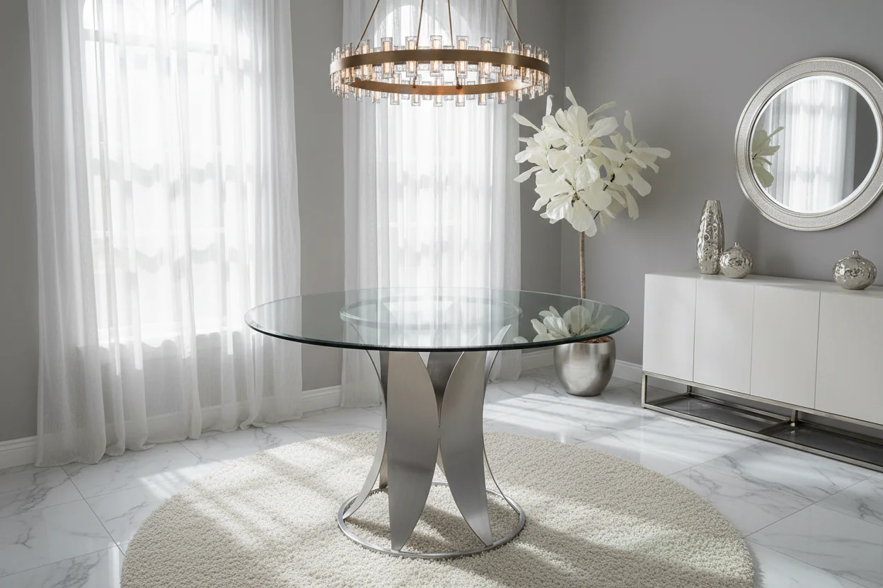 Petal Base Round Glass Dining Table - Image 5
