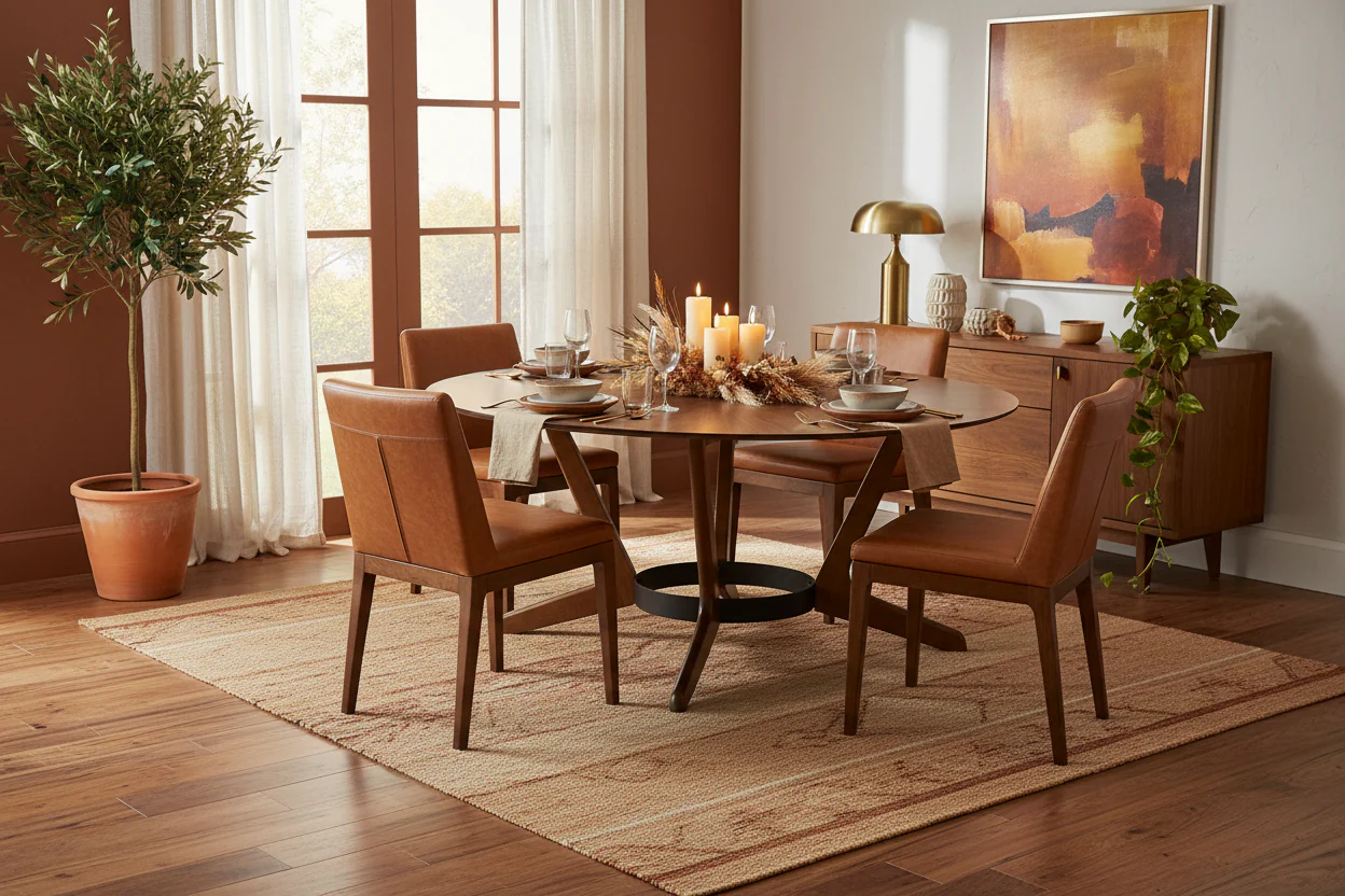 Santana Round Walnut Dining Table - Image 4