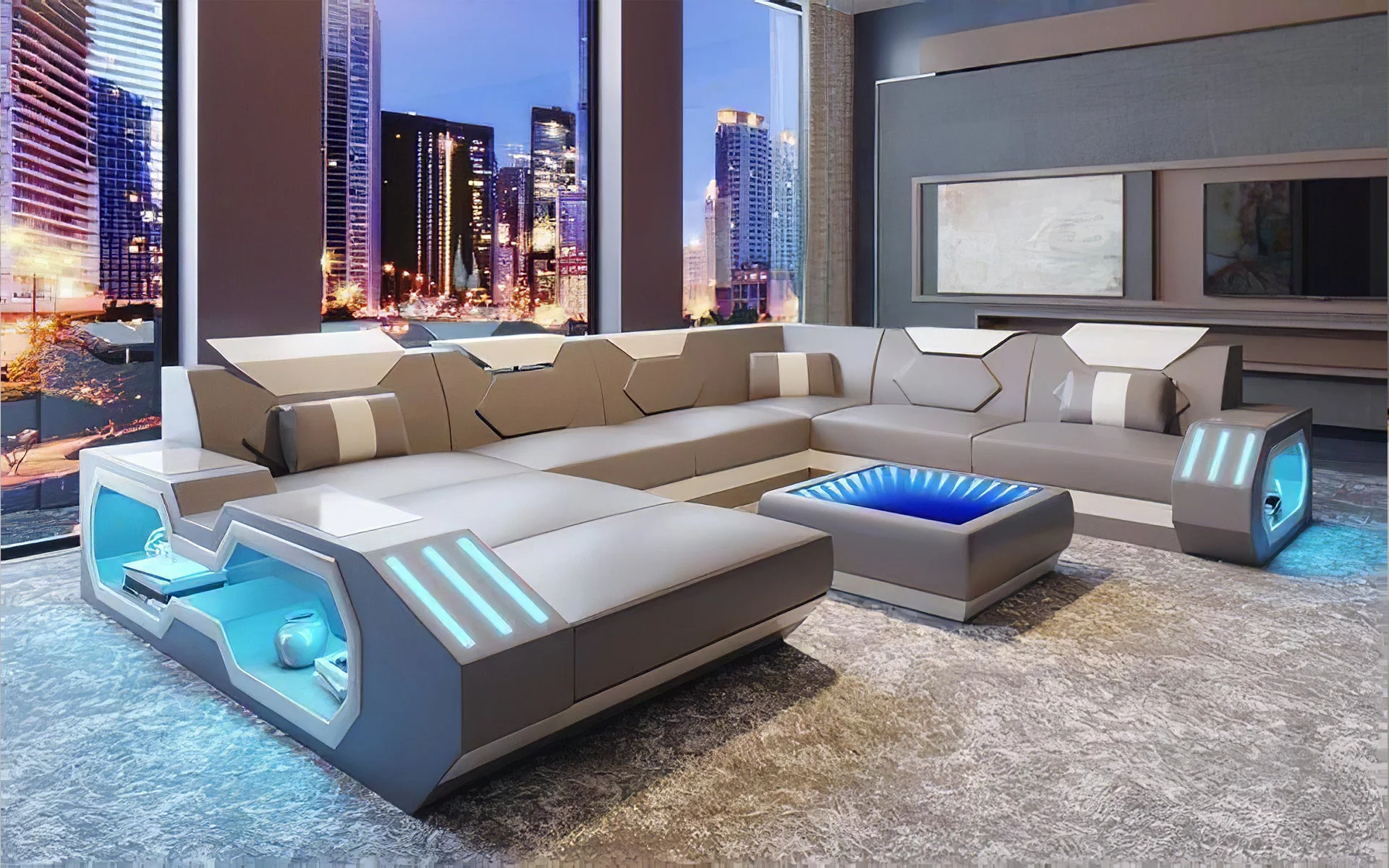 Shane Modern Leather Sectional with LED Light - Image 3