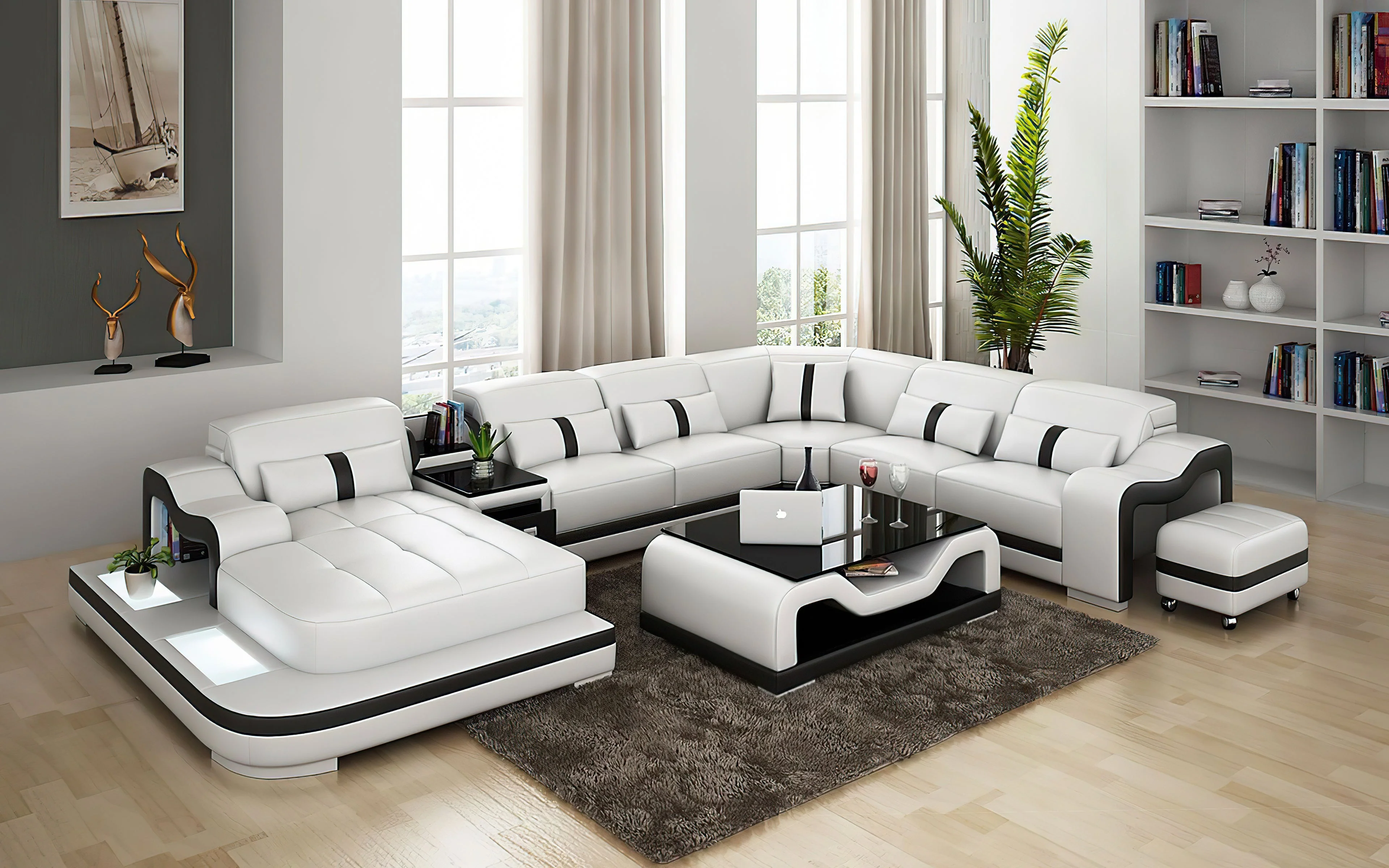 Shay Large Leather Sectional with Side Table - Image 10