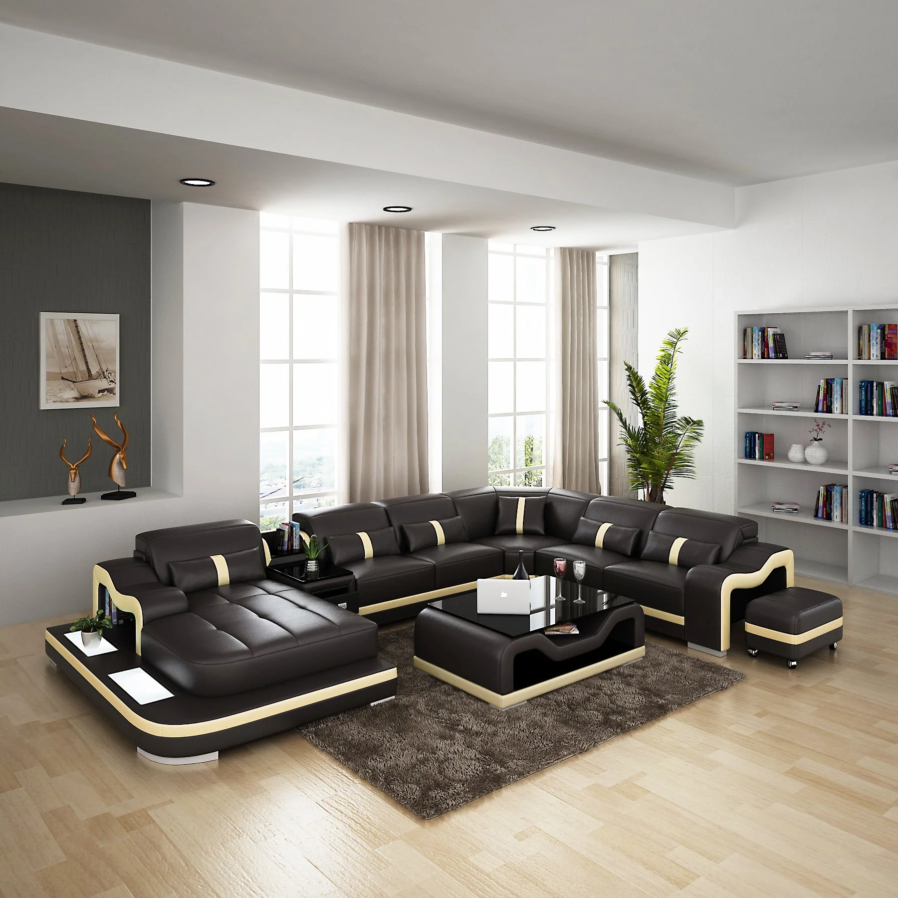 Shay Large Leather Sectional with Side Table - Image 11