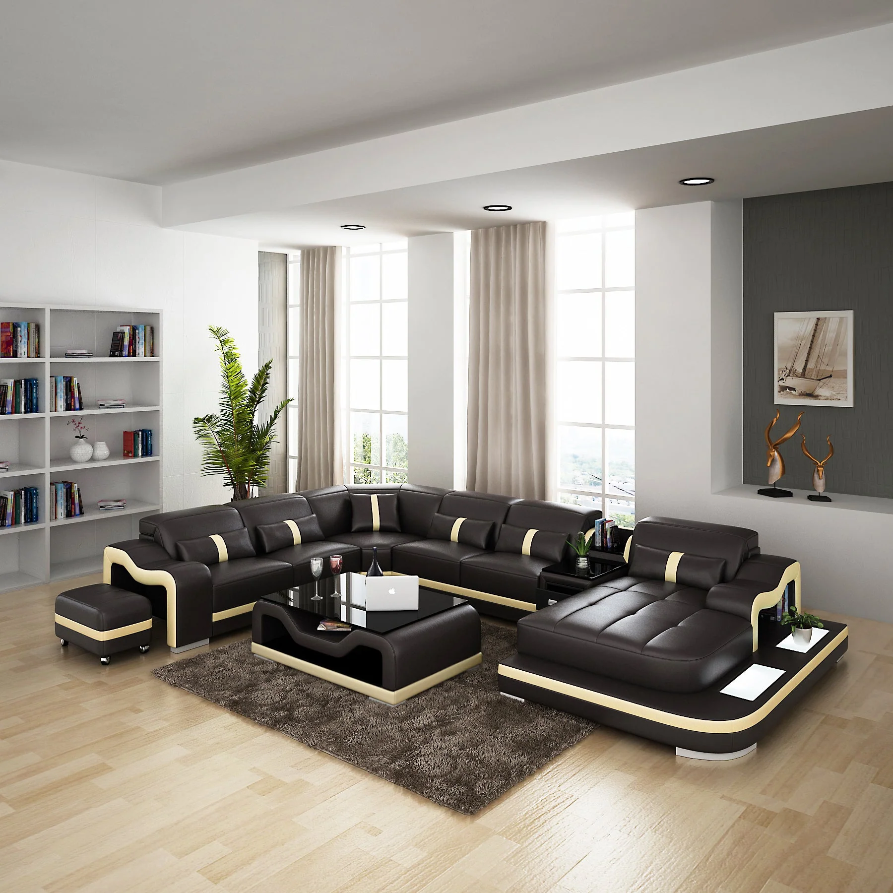 Shay Large Leather Sectional with Side Table - Image 12