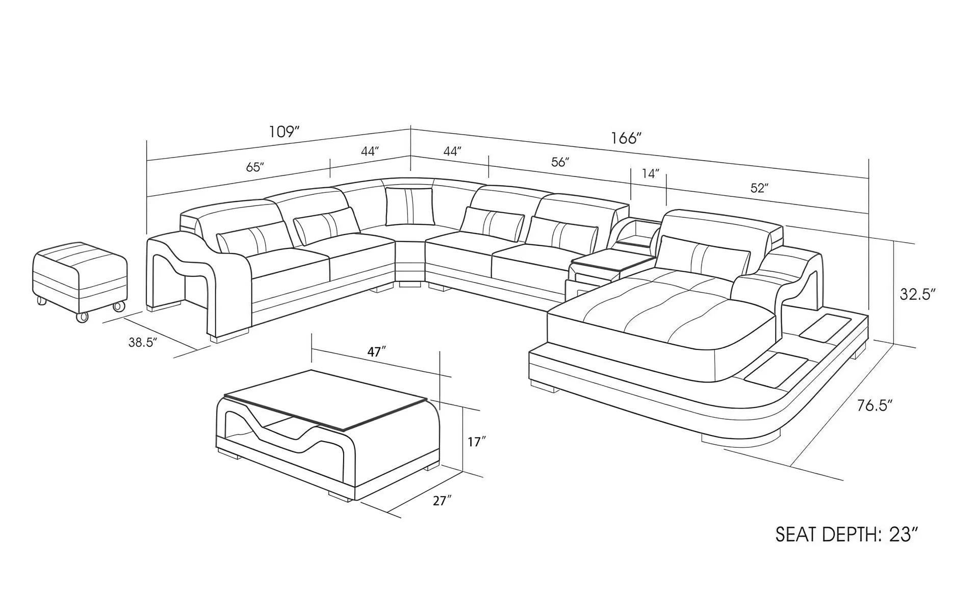 Shay Large Leather Sectional with Side Table - Image 13