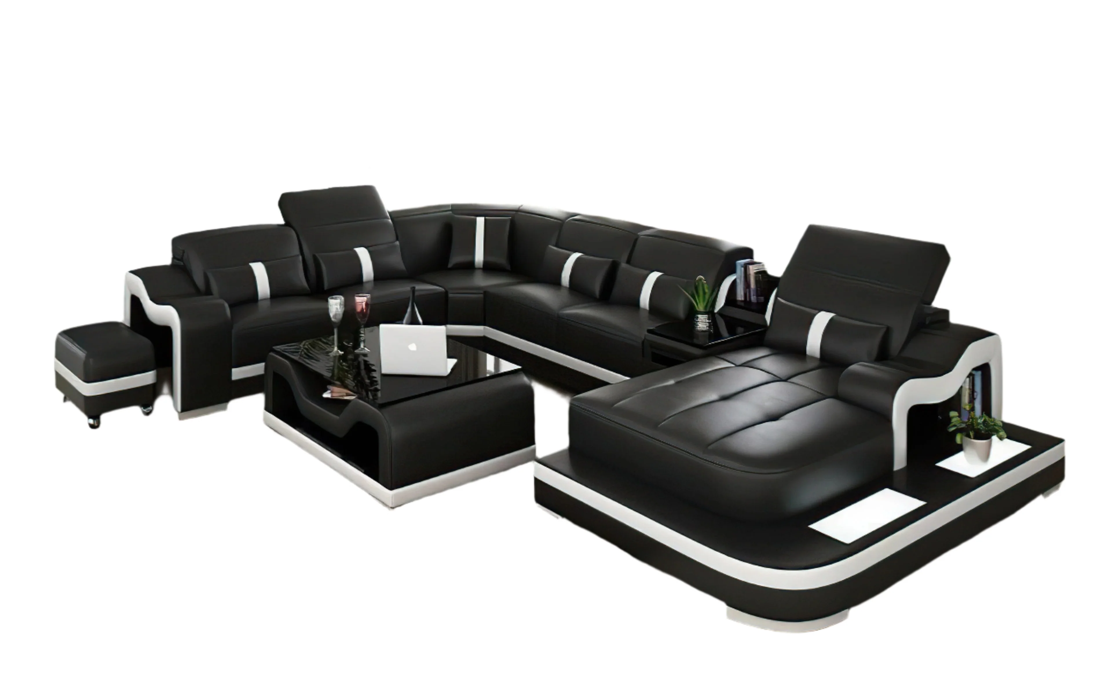 Shay Large Leather Sectional with Side Table - Image 14