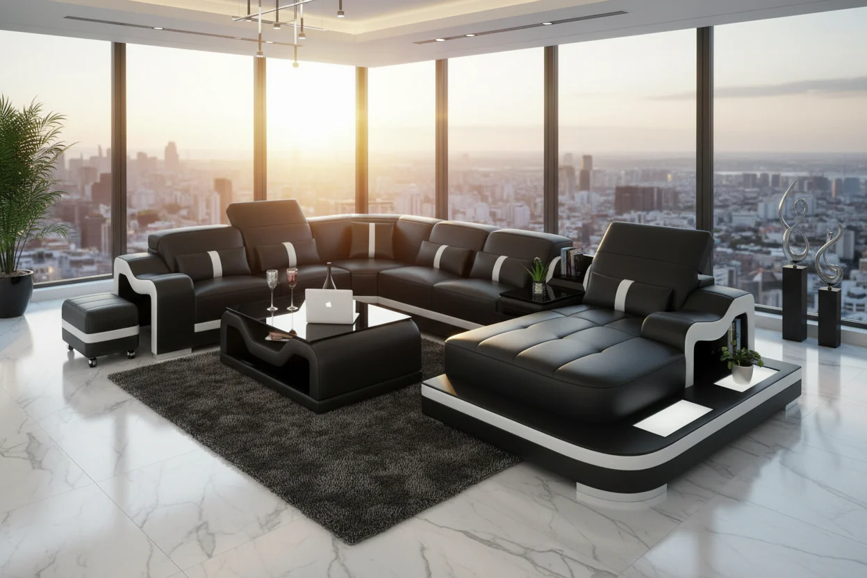 Shay Large Leather Sectional with Side Table - Image 2
