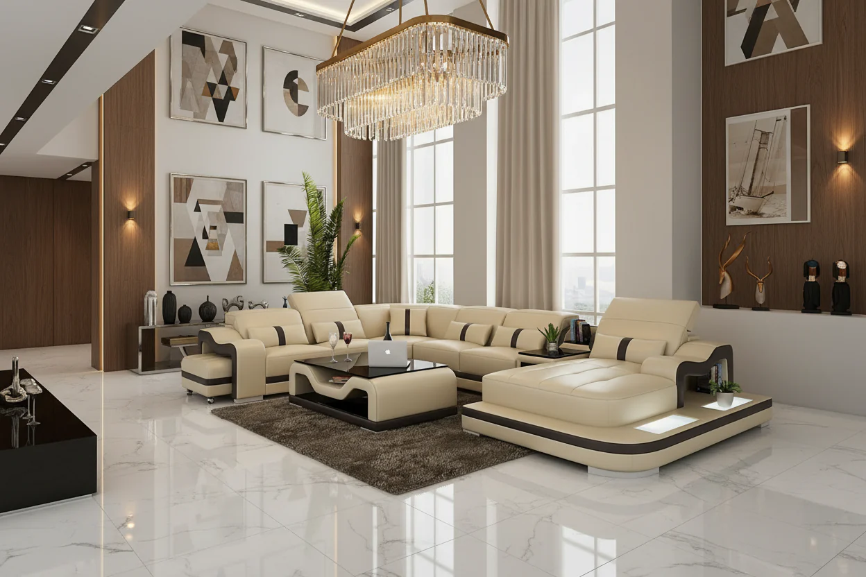 Shay Large Leather Sectional with Side Table - Image 3