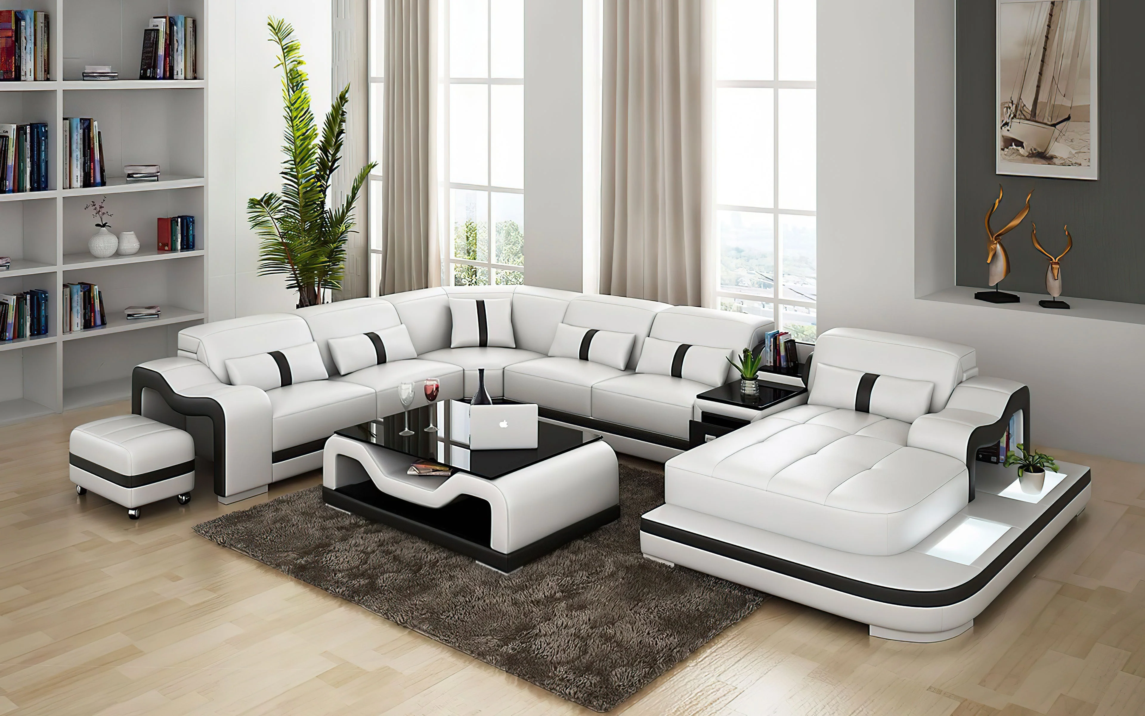 Shay Large Leather Sectional with Side Table - Image 4