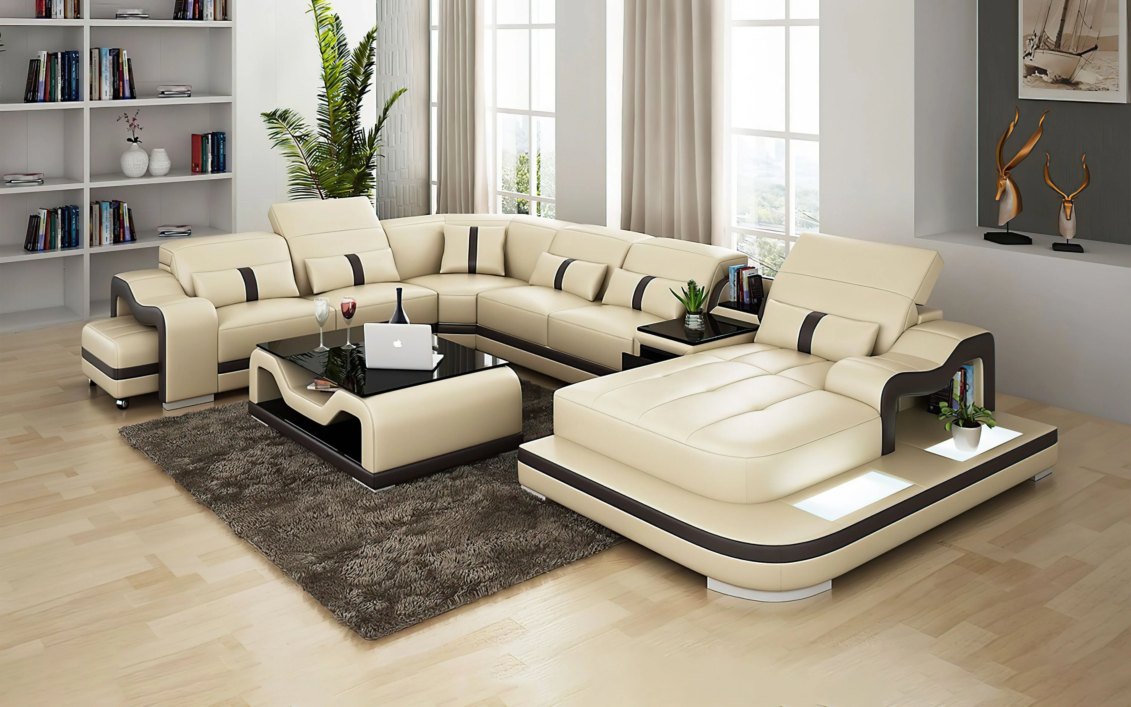 Shay Large Leather Sectional with Side Table - Image 5