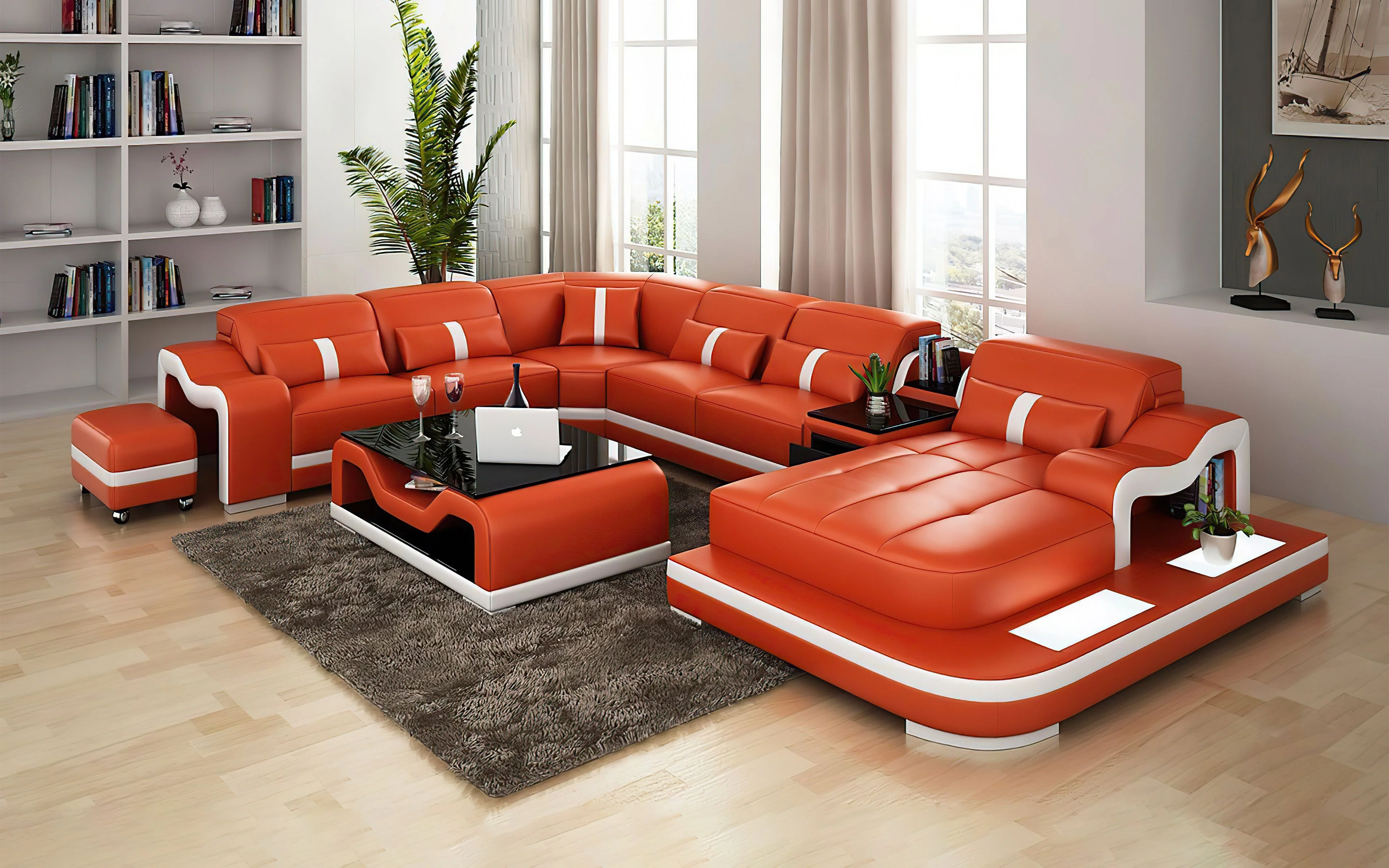 Shay Large Leather Sectional with Side Table - Image 6
