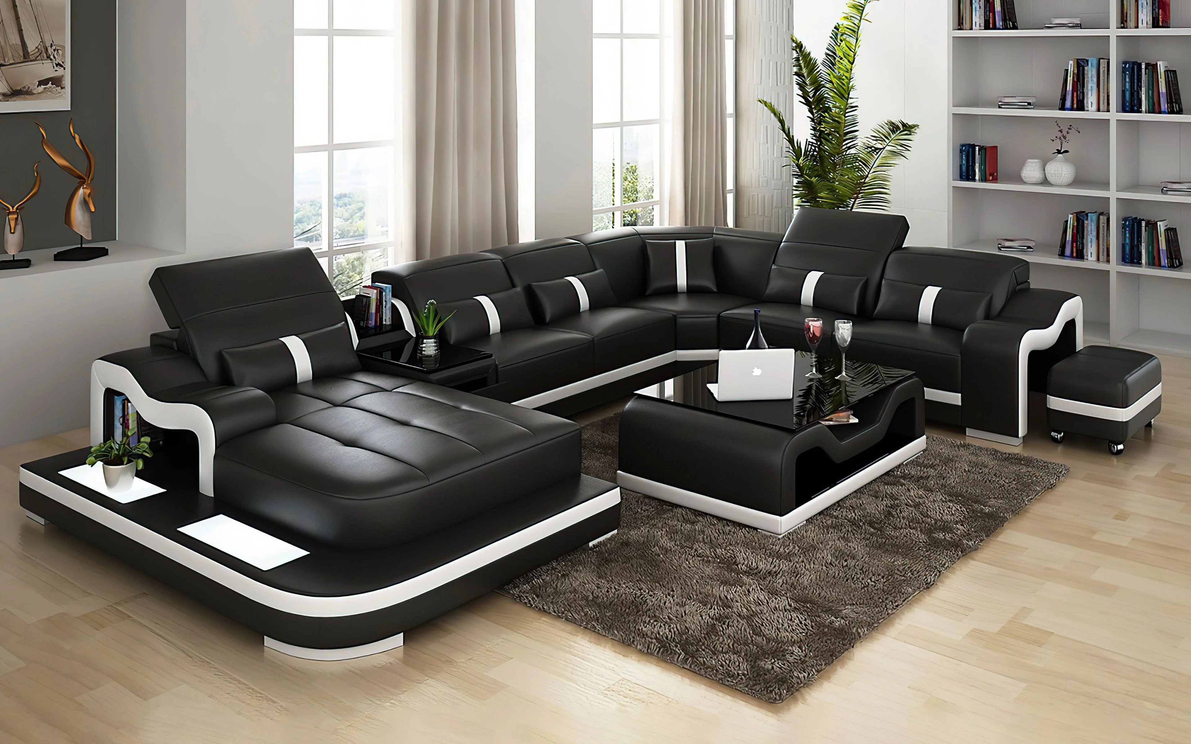Shay Large Leather Sectional with Side Table - Image 7