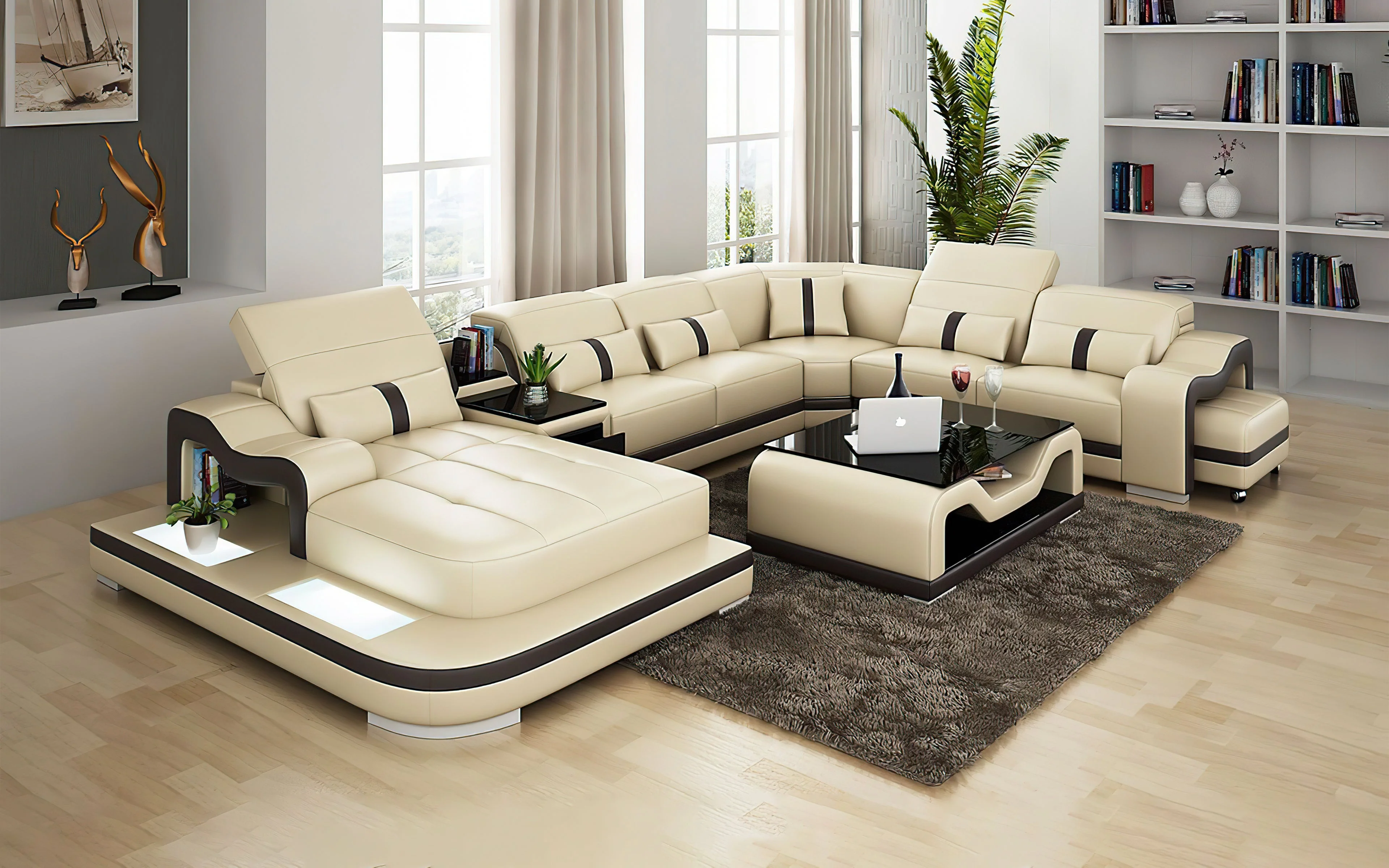 Shay Large Leather Sectional with Side Table - Image 8