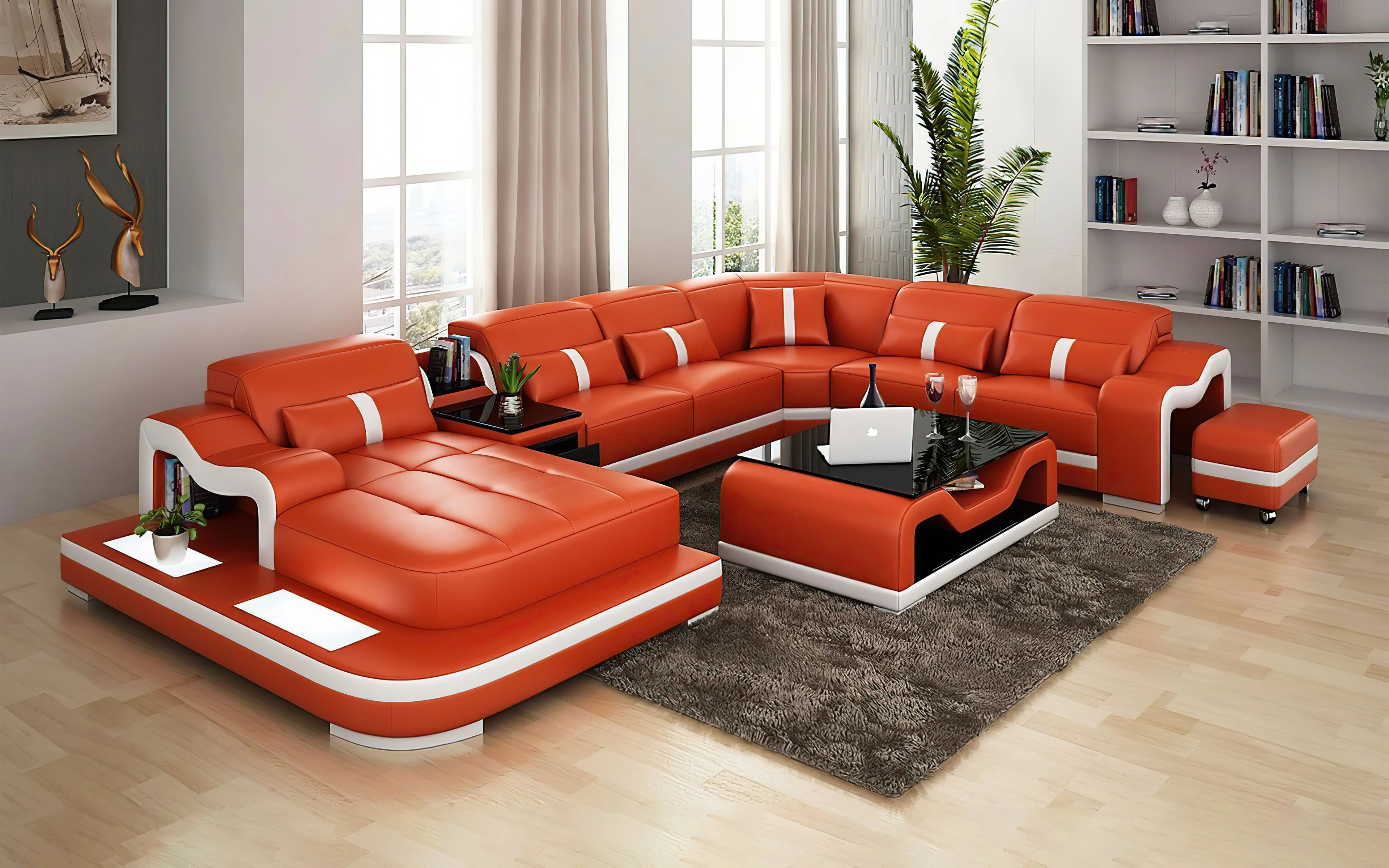 Shay Large Leather Sectional with Side Table - Image 9