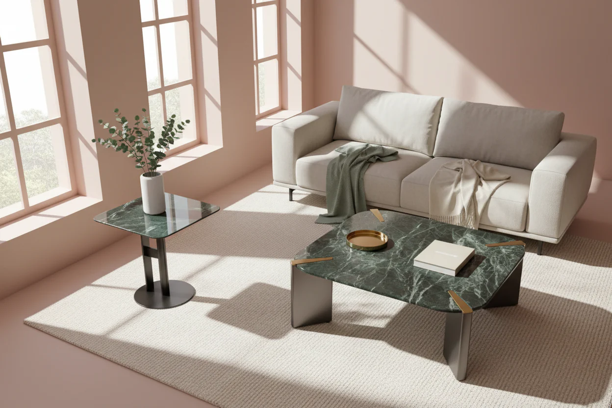 Verdant Marble Coffee & Side Table Set - Image 4