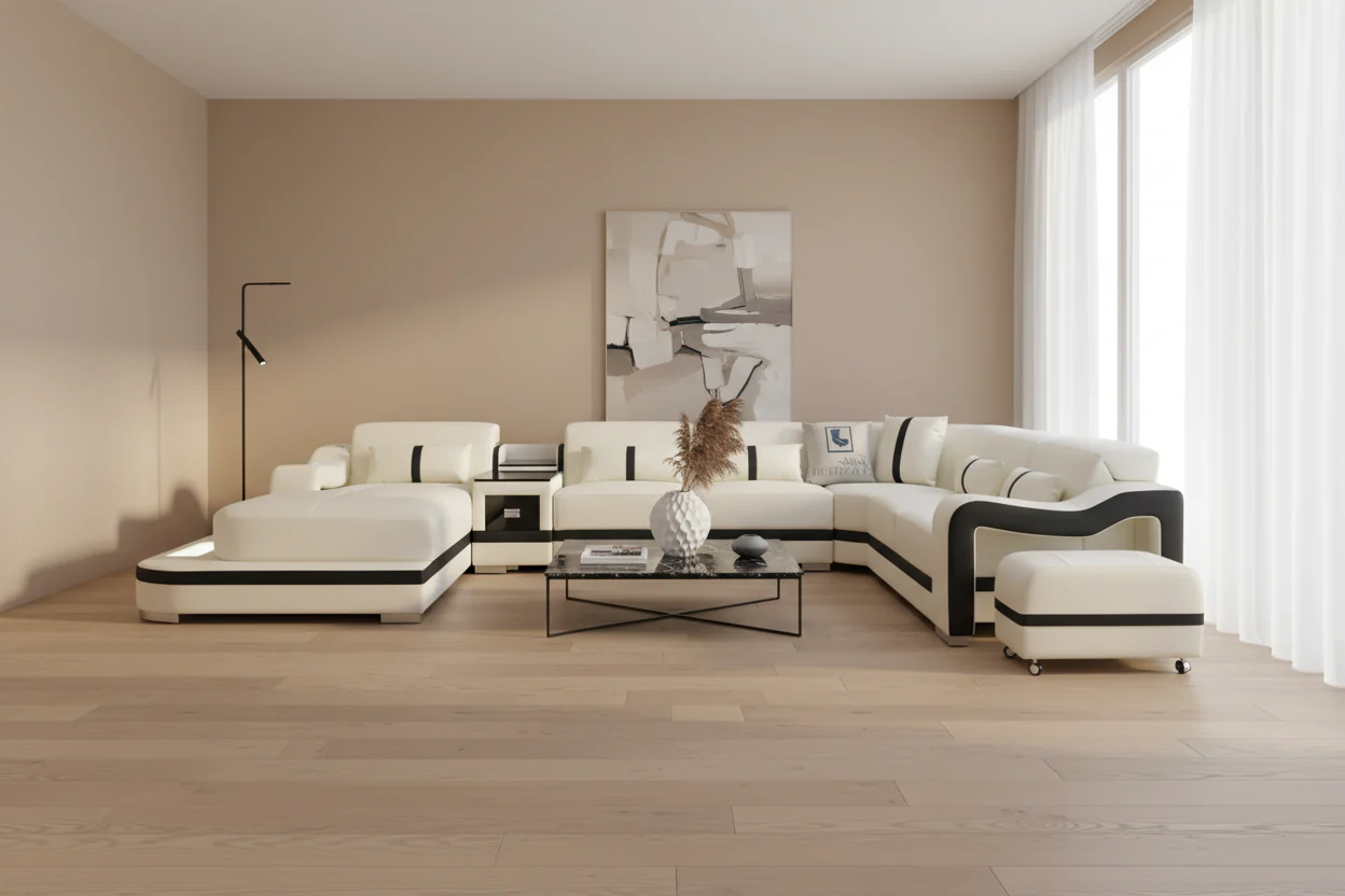 Sydney U-Shape Leather Sectional with LED Lights - Image 3