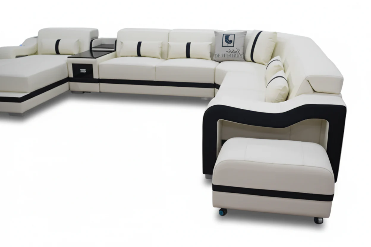 Sydney U-Shape Leather Sectional with LED Lights - Image 5