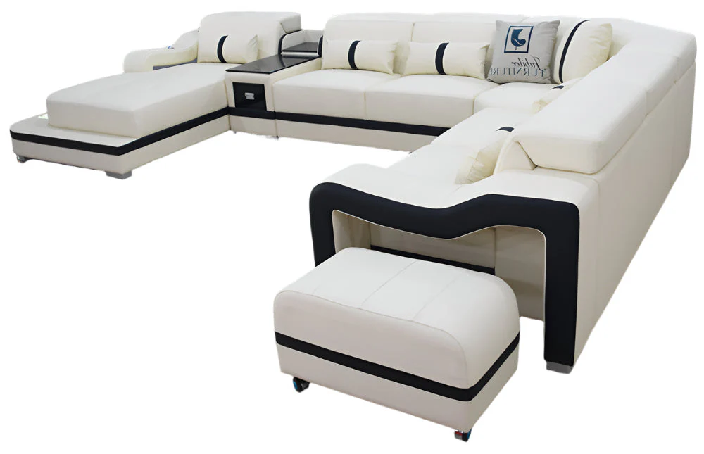 Sydney U-Shape Leather Sectional with LED Lights - Image 6
