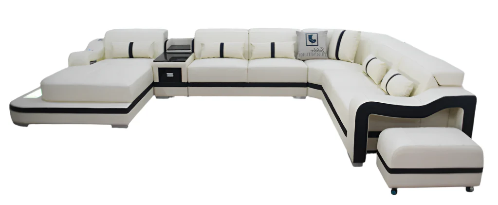 Sydney U-Shape Leather Sectional with LED Lights - Image 7