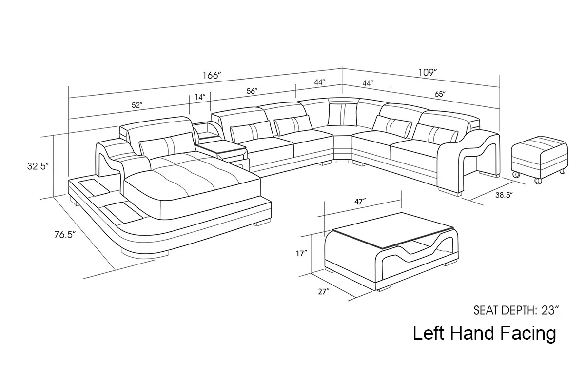 Sydney U-Shape Leather Sectional with LED Lights - Image 8