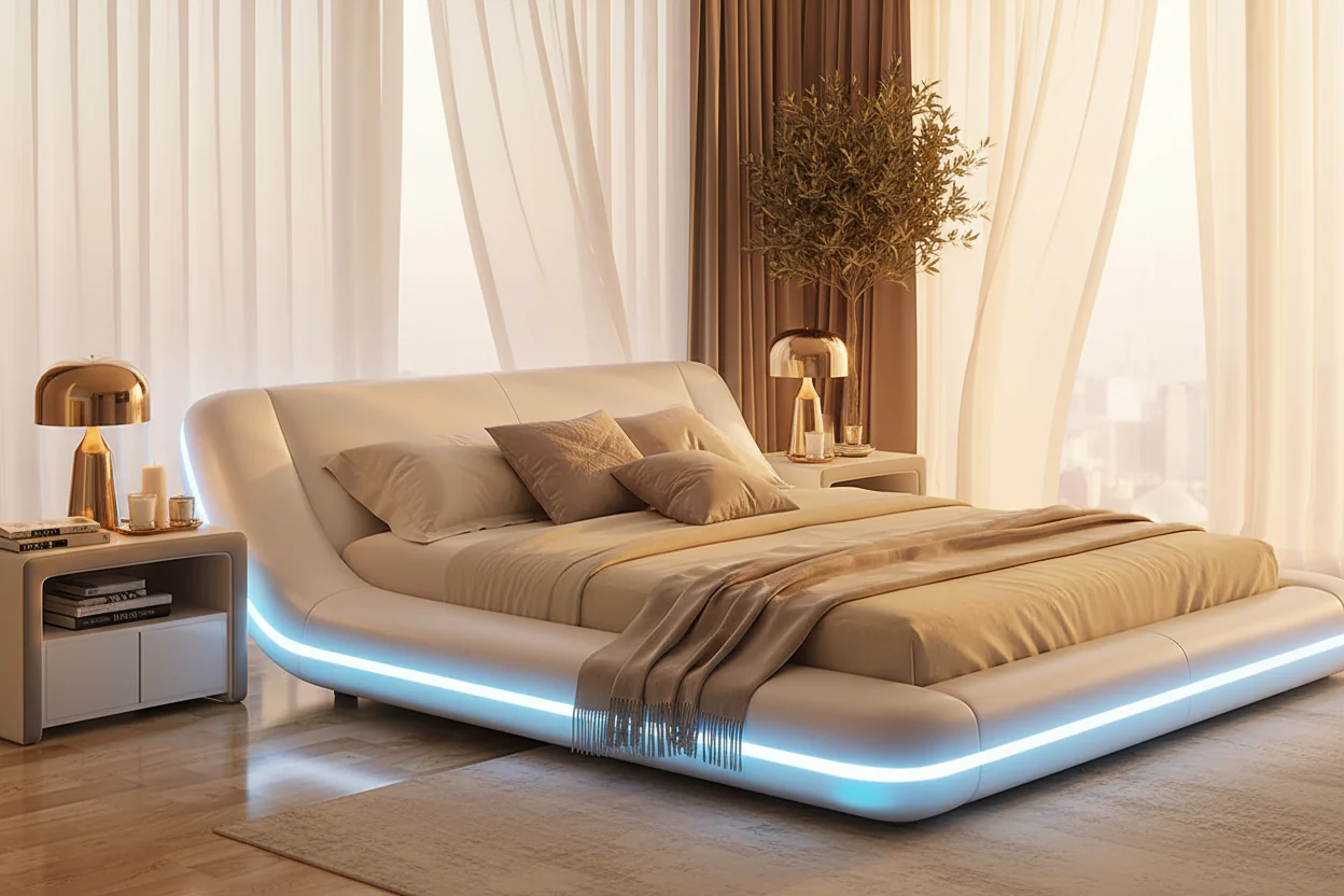 Tavia Modern Minimalist Bed with LED Lights - Image 2