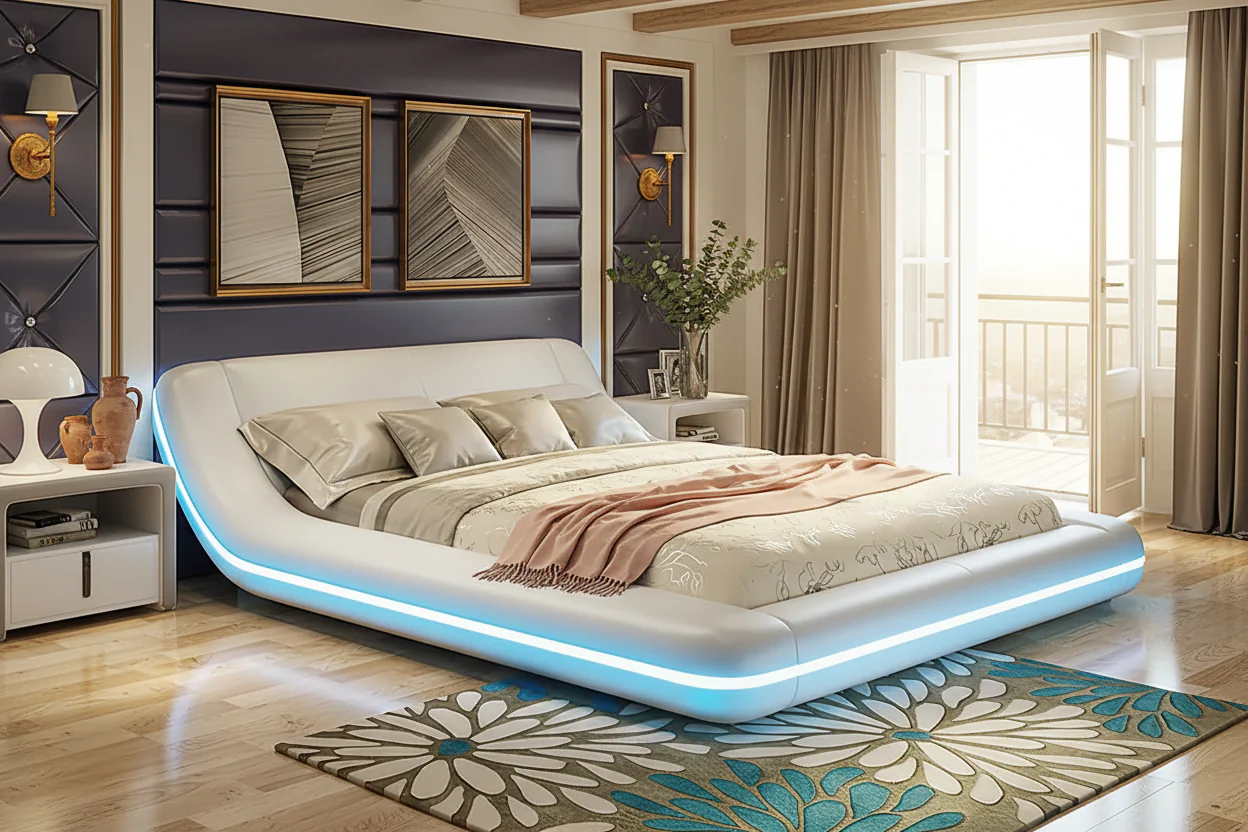 Tavia Modern Minimalist Bed with LED Lights - Image 3