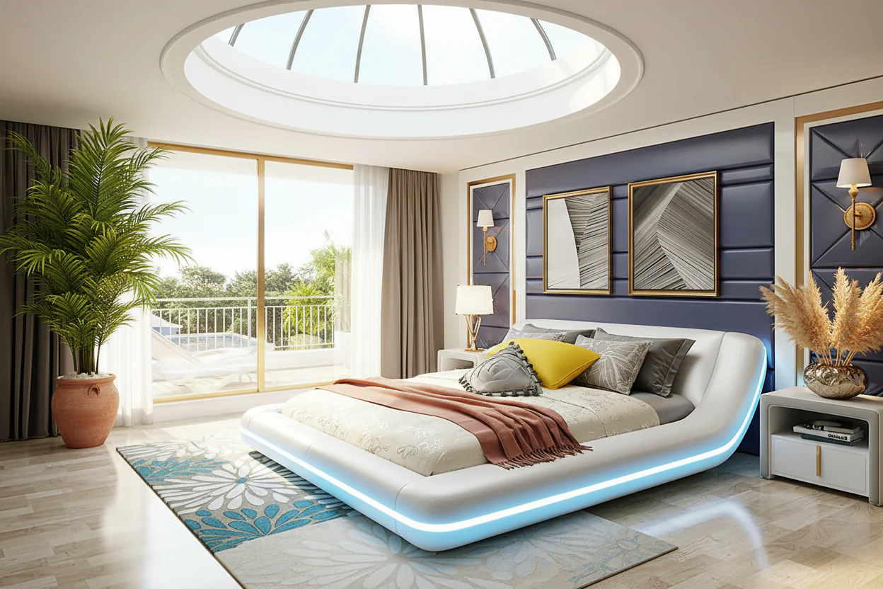 Tavia Modern Minimalist Bed with LED Lights - Image 4