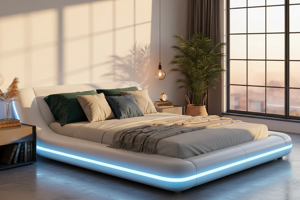 Tavia Modern Minimalist Bed with LED Lights - Image 5