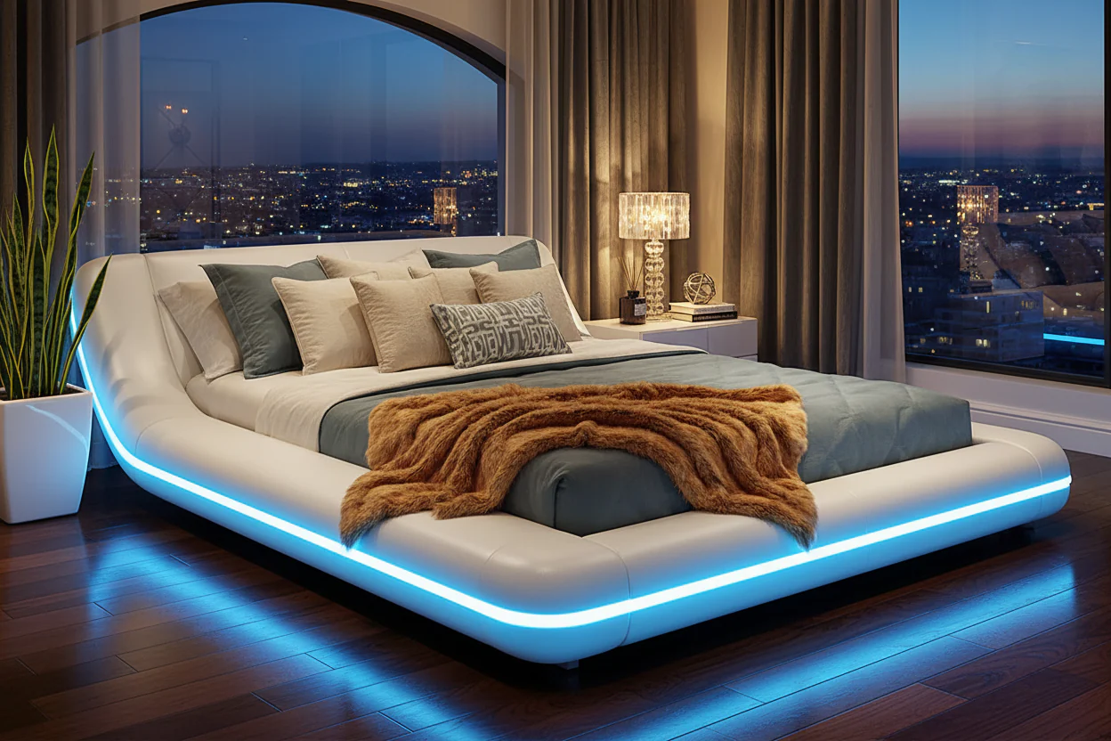 Tavia Modern Minimalist Bed with LED Lights - Image 7