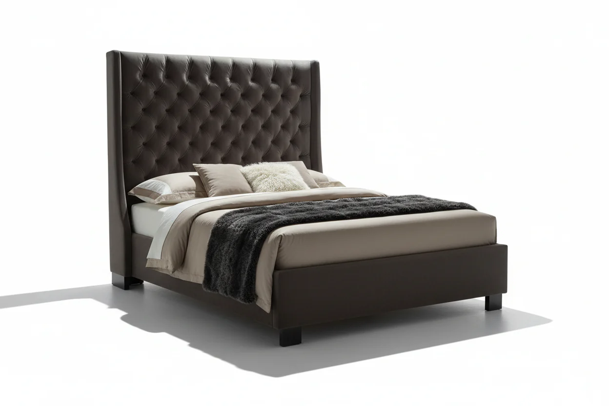 Tufted Wingback Platform Bed