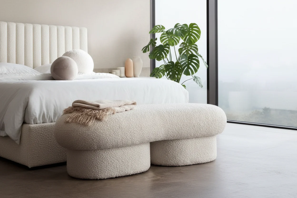 Wave Bouclé Upholstered Bench - Image 4