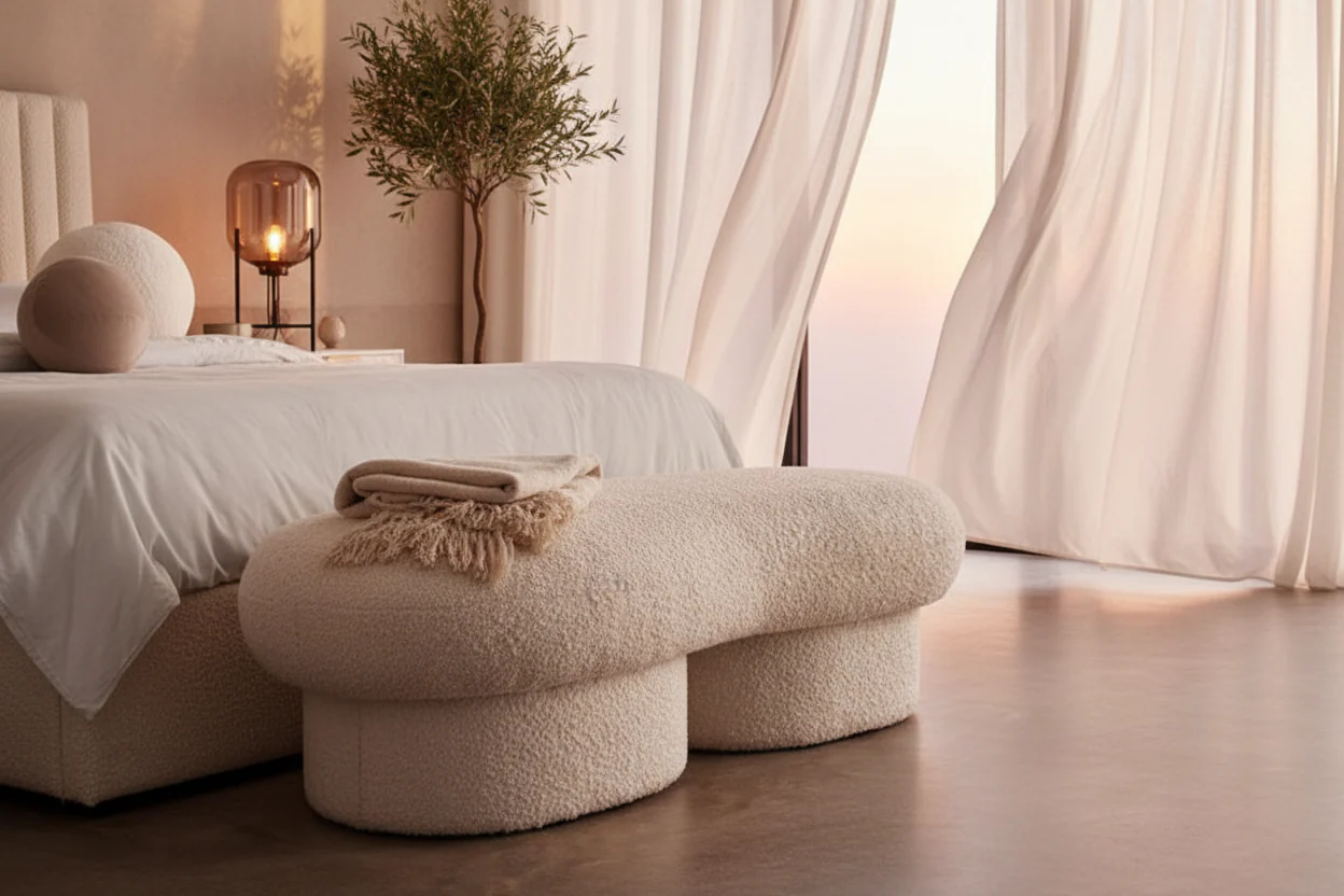 Wave Bouclé Upholstered Bench - Image 6