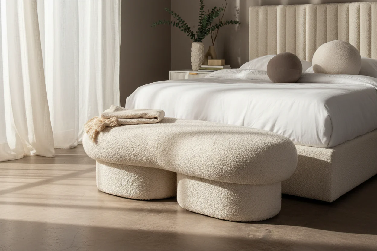 Wave Bouclé Upholstered Bench - Image 8