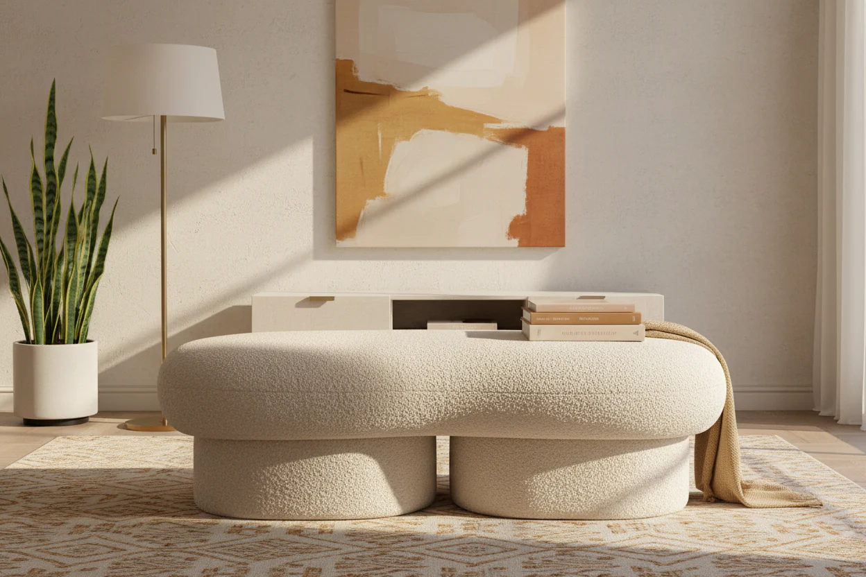 Wave Bouclé Upholstered Bench - Image 9